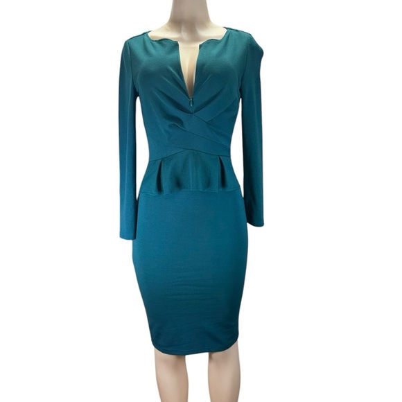 VfEmage .Blue Peplum Sheath Dress with Plunge Neckline - Picture 1 of 8